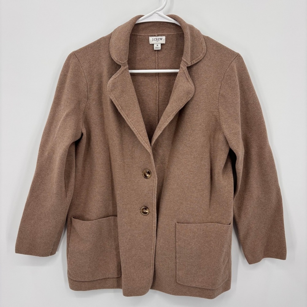 J.Crew Sweater Blazer Women S Brown Excellent Cotton Knit Notch Lapel 2-Button
